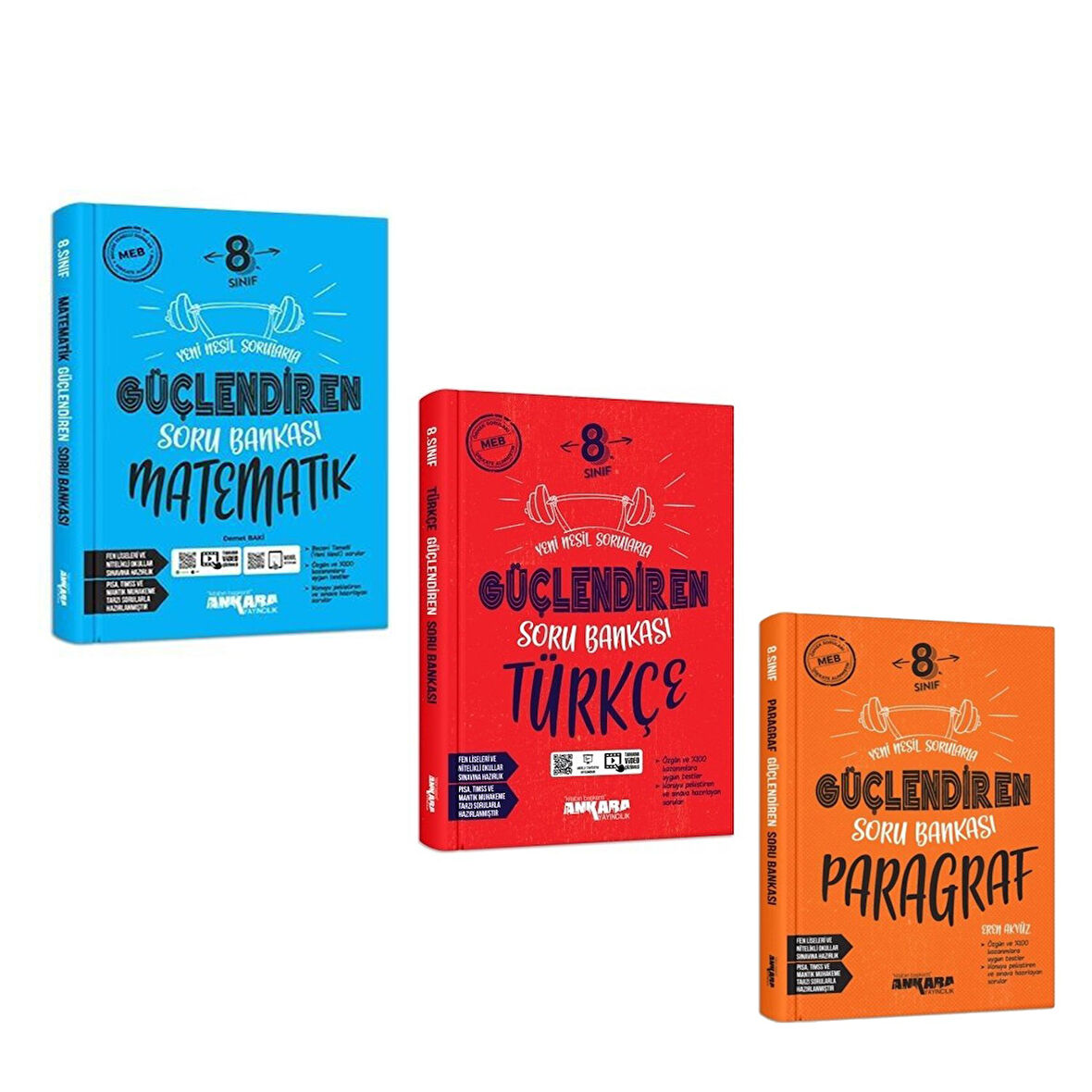 Ankara Yayıncılık 8.Sınıf Matematik Türkçe ve Paragraf Soru Bankası Seti 3 Kitap
