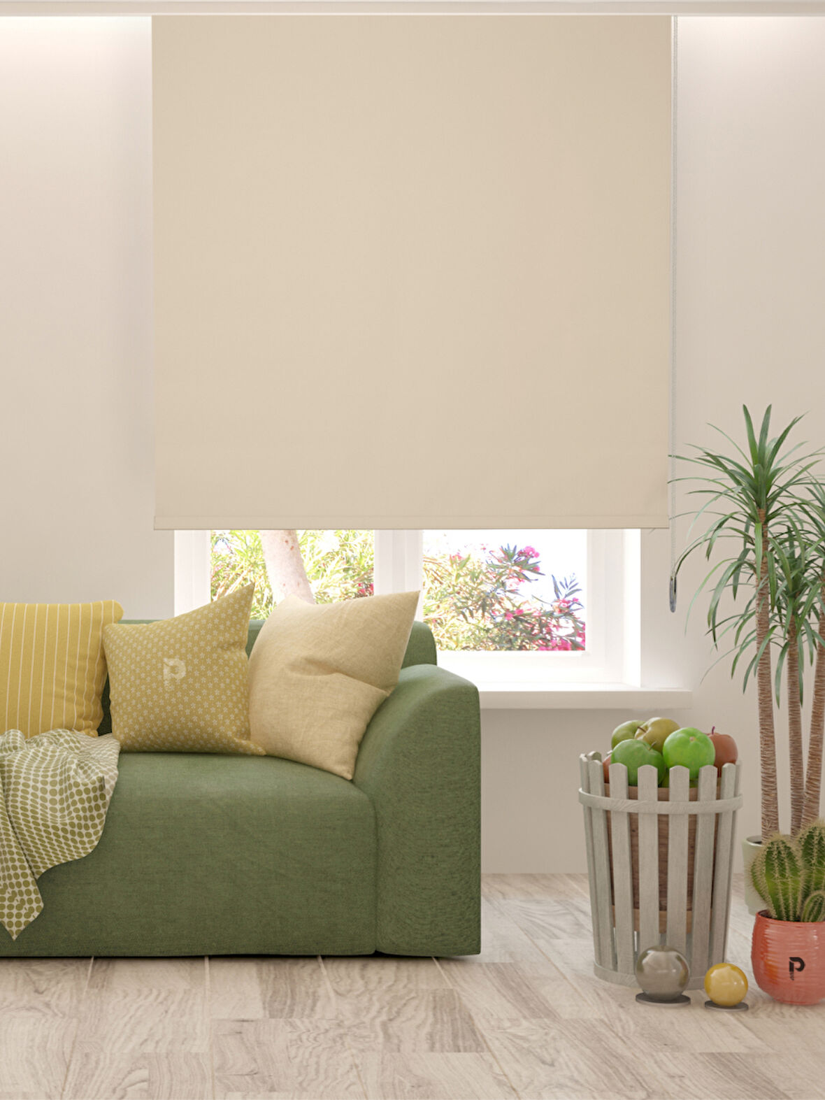 Perle Home Ekru Rengi Düz Mekanize Stor Perde Yüksek Kalite Metropol Serisi