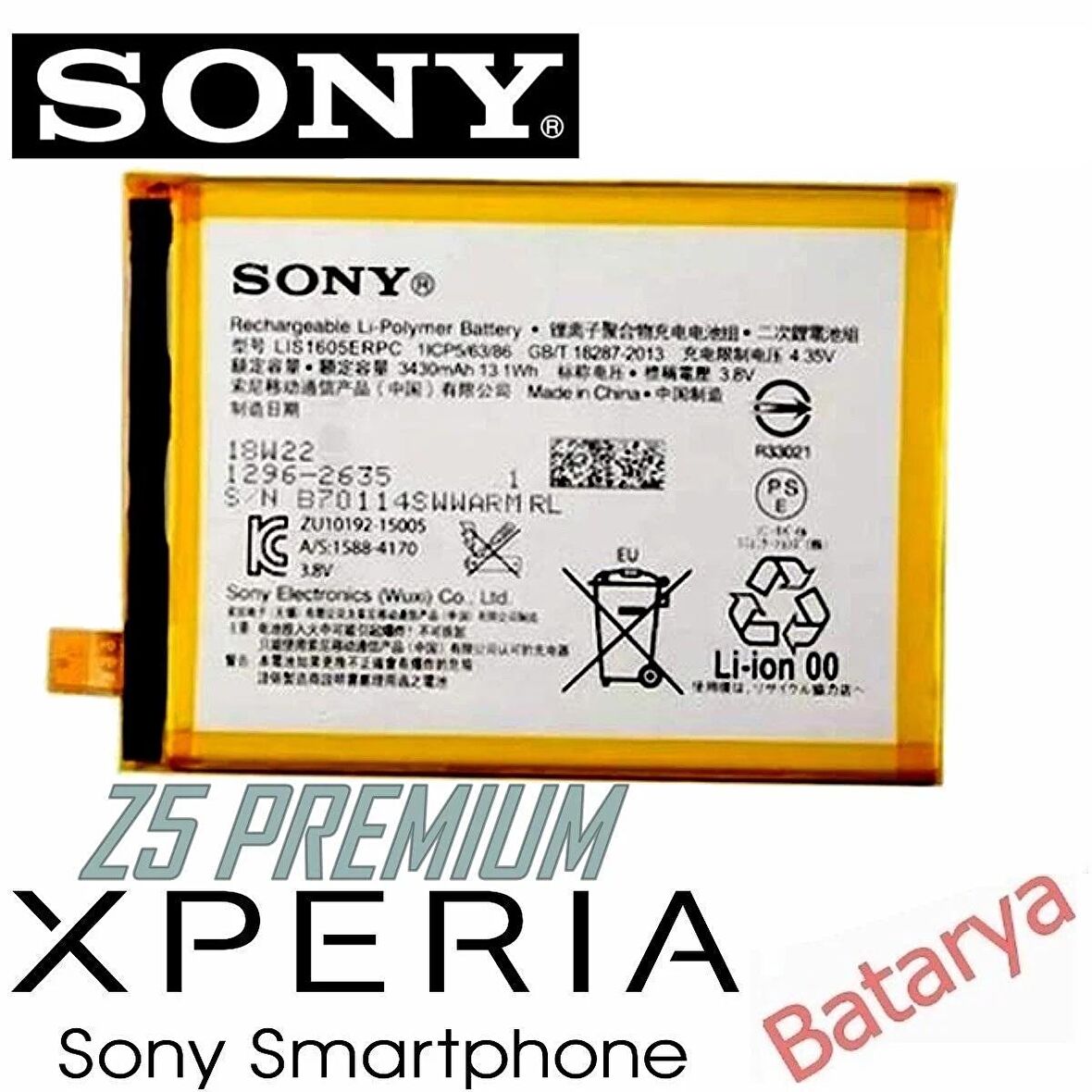 Sony Xperia Z5 Premium Batarya Sony Xperia Z5 Plus LIS1605ERPC Uyumlu Yedek Batarya