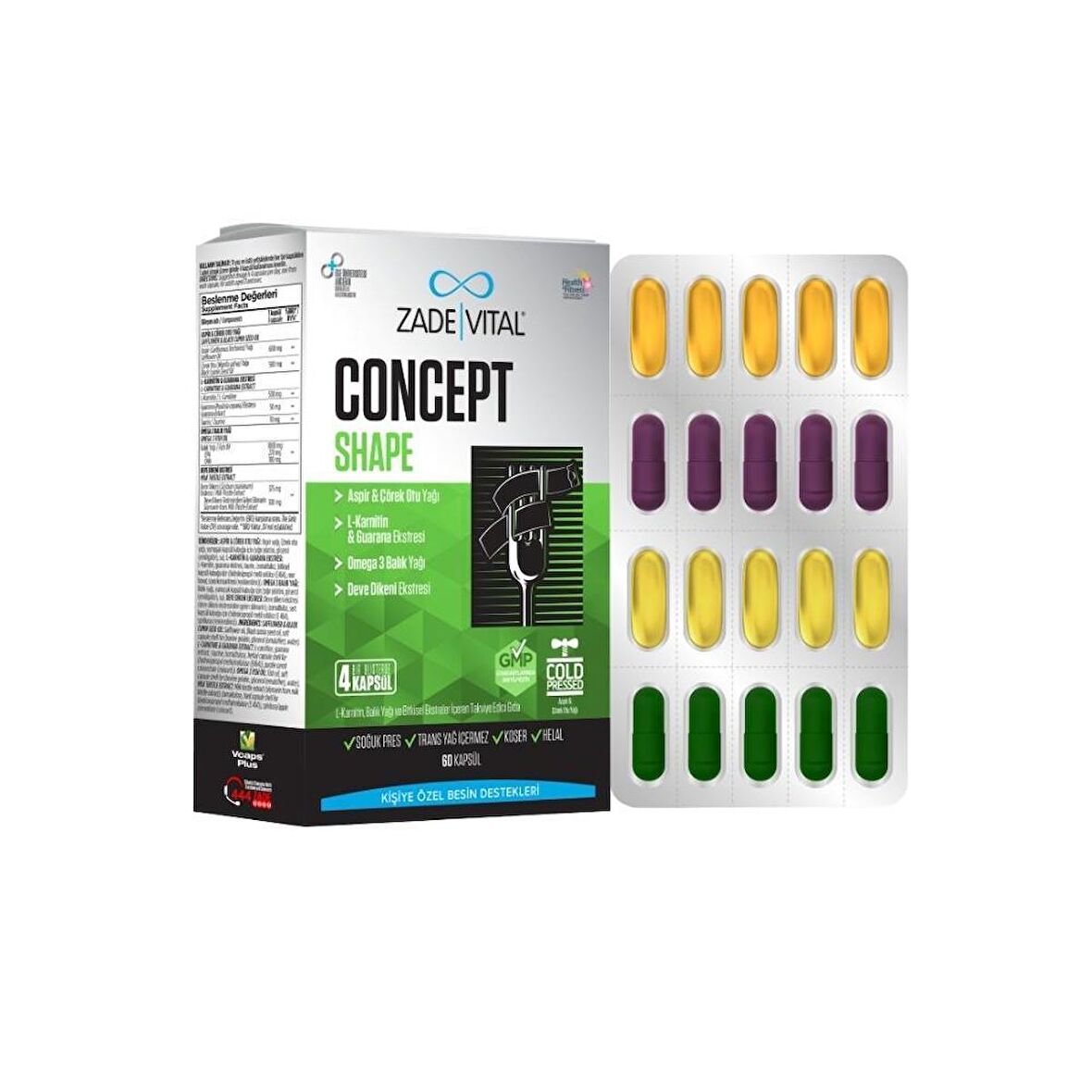 Concept Shape L-Karnitin, Omega 3 Balık Yağı Ve Bitki Ekstresi İçeren Takviye Edici Gıda 60 Kapsül