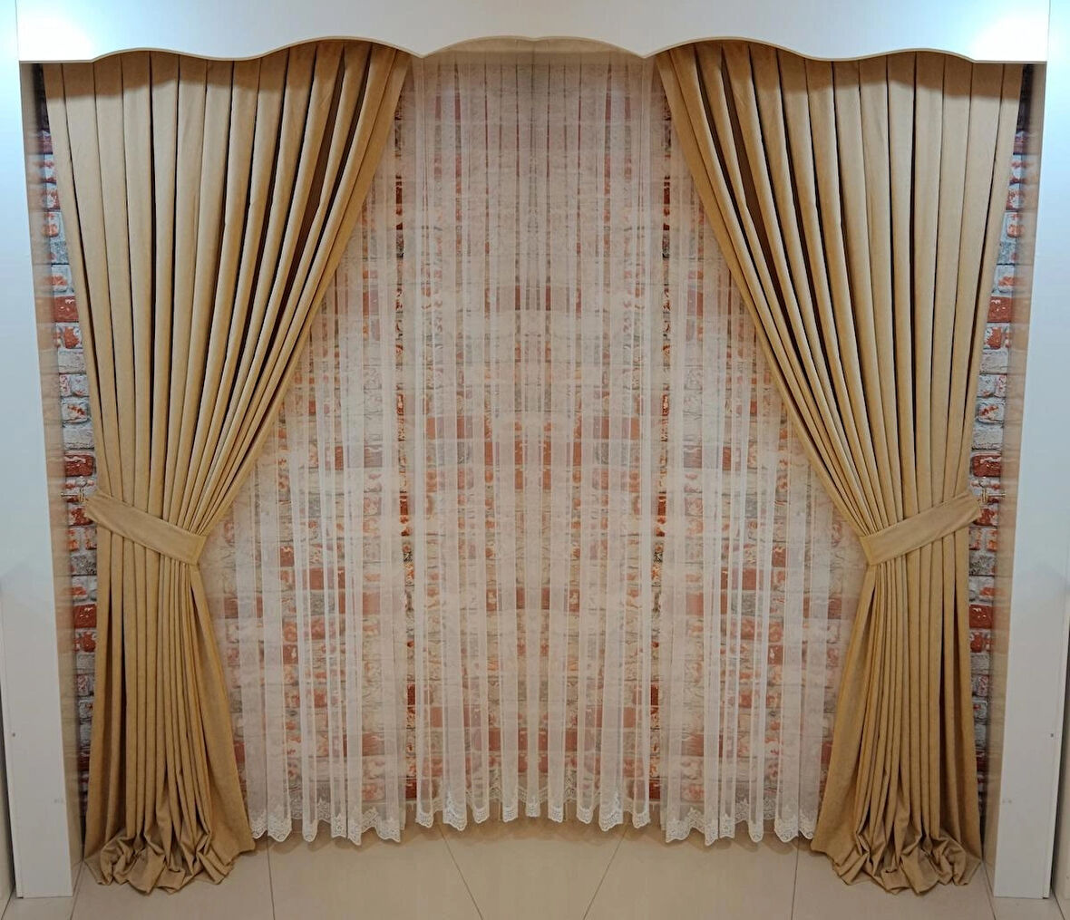 Vizon Renk Fon Kadife Perde Çift Kanat 1/3 Sık Pileli Dikim V-06