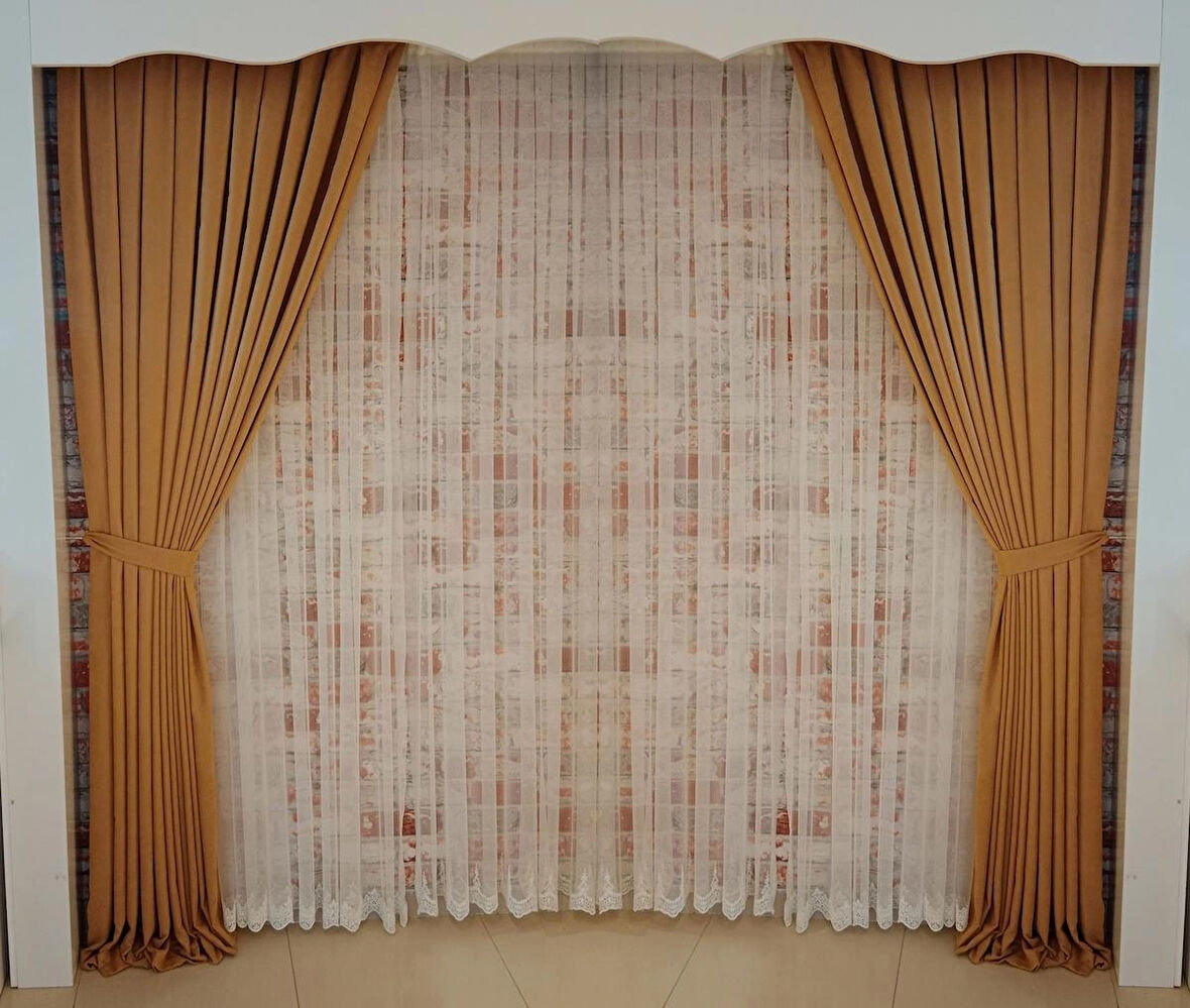 Tomruk Renk Fon Kadife Perde Çift Kanat 1/3 Sık Pileli Dikim V-09