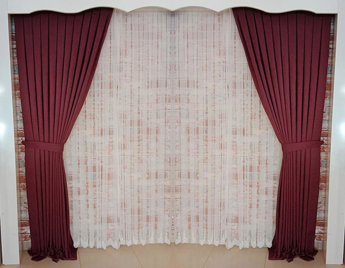 Mürdüm Renk Fon Kadife Perde Çift Kanat 1/3 Sık Pileli Dikim V-40