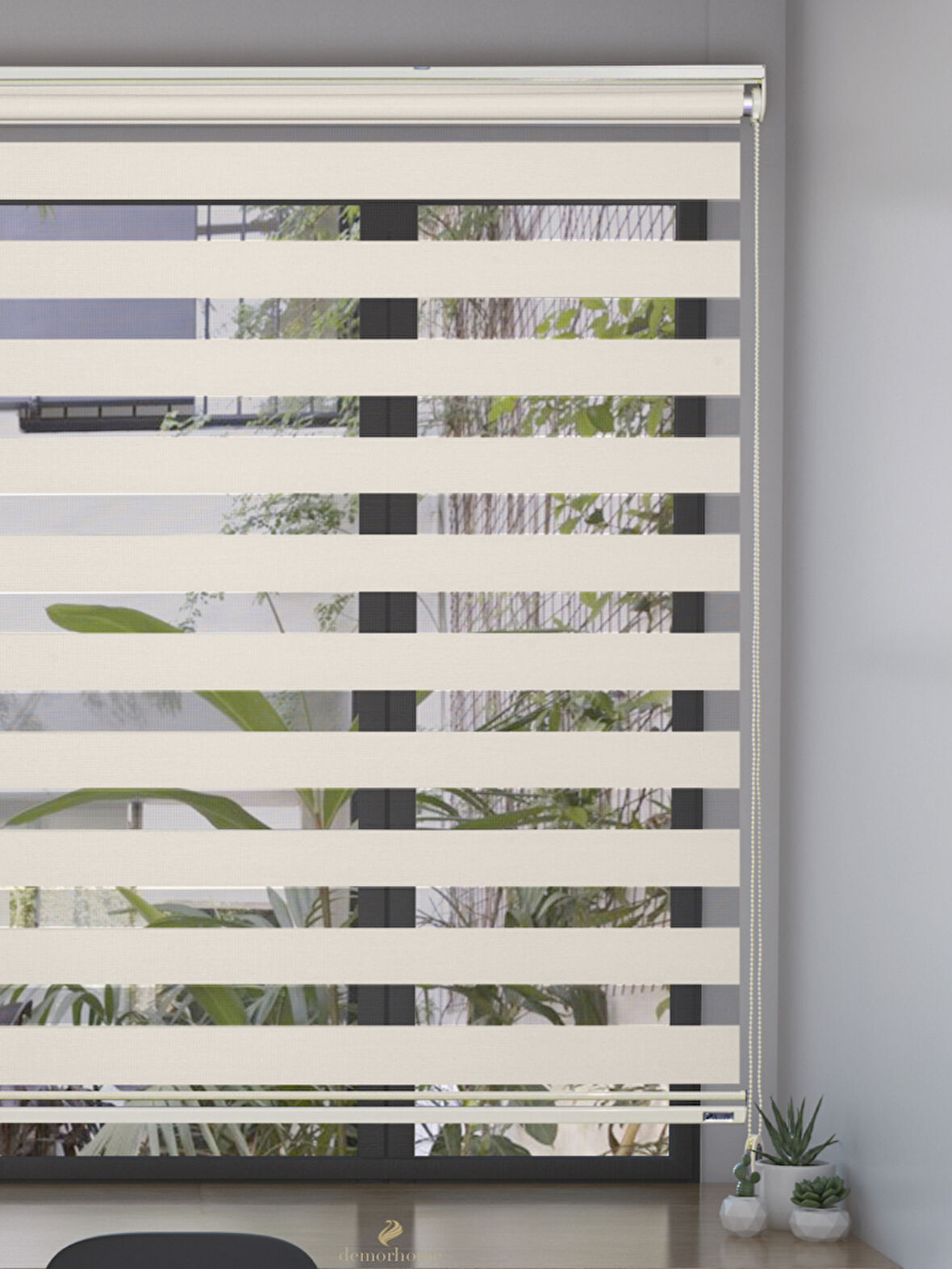 Demor Home Açık Krem Rengi Yüksek Kalite Bambu Zebra, Mekanize Perde