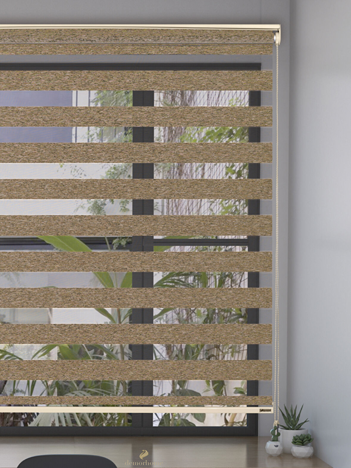 Demor Home Açık Kahverengi Yüksek Kalite Bambu Zebra, Mekanize Perde