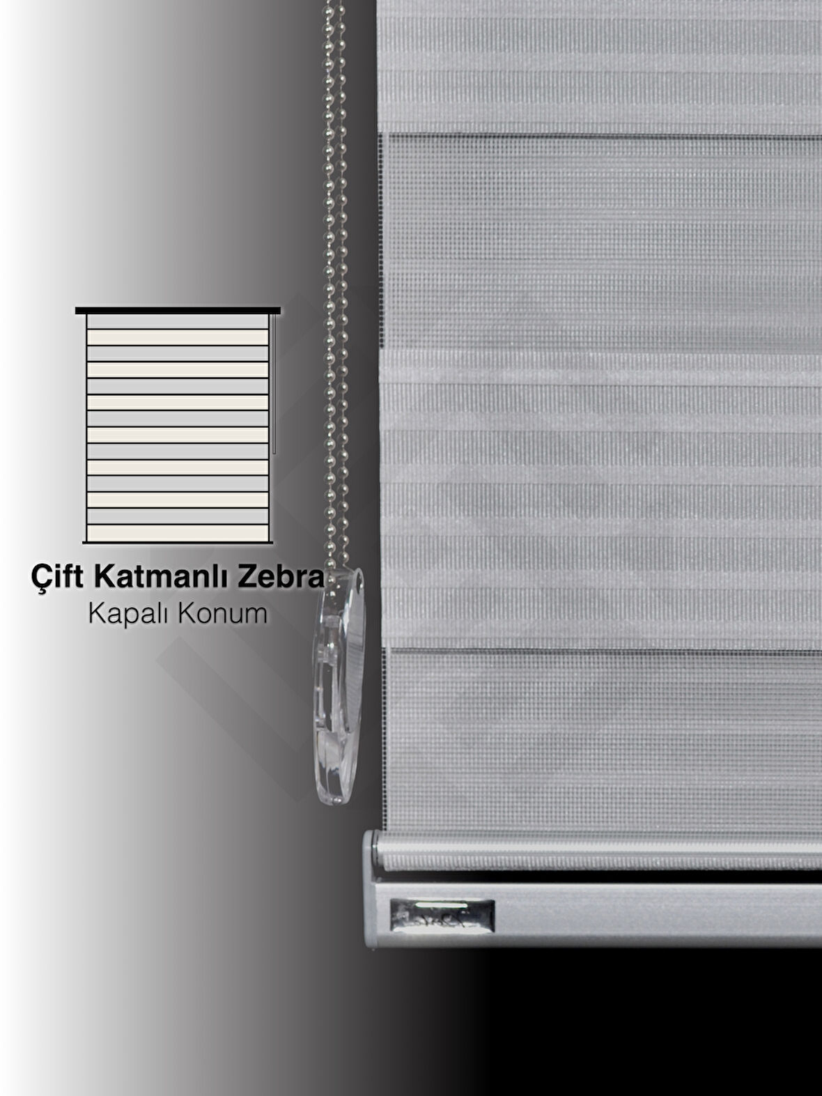 Favolli Geniş Pliseli Açık Gri Renk Zebra Perde Premium Dayanıklı Alüminyum Kasa