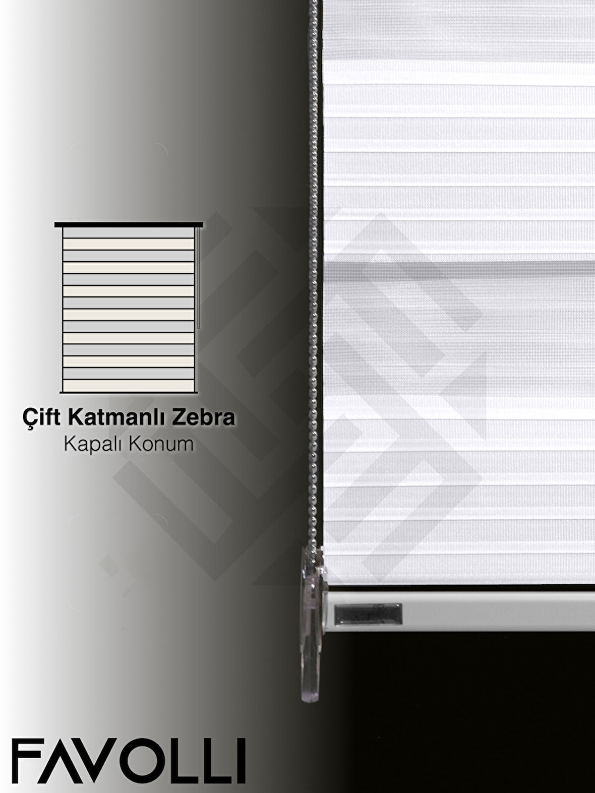 Favolli Geniş Pliseli Beyaz Renk Zebra Perde Premium Dayanıklı Alüminyum Kasa