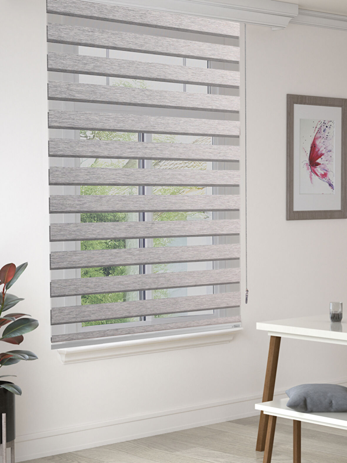 FAVOLLİ Açık Gri Eco Bambu Stor Zebra Perde A+ Kalite , Dayanıklı Alüminyum Kasa