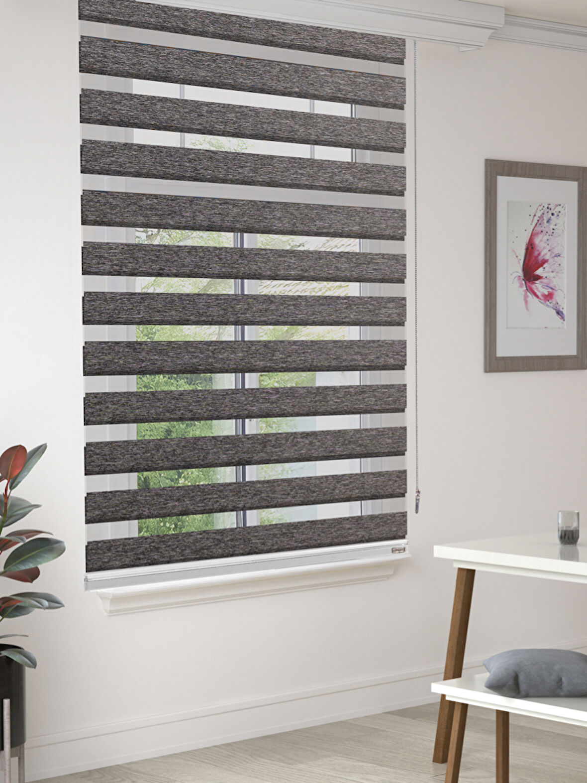 FAVOLLİ Koyu Gri Eco Bambu Stor Zebra Perde A+ Kalite , Dayanıklı Alüminyum Kasa