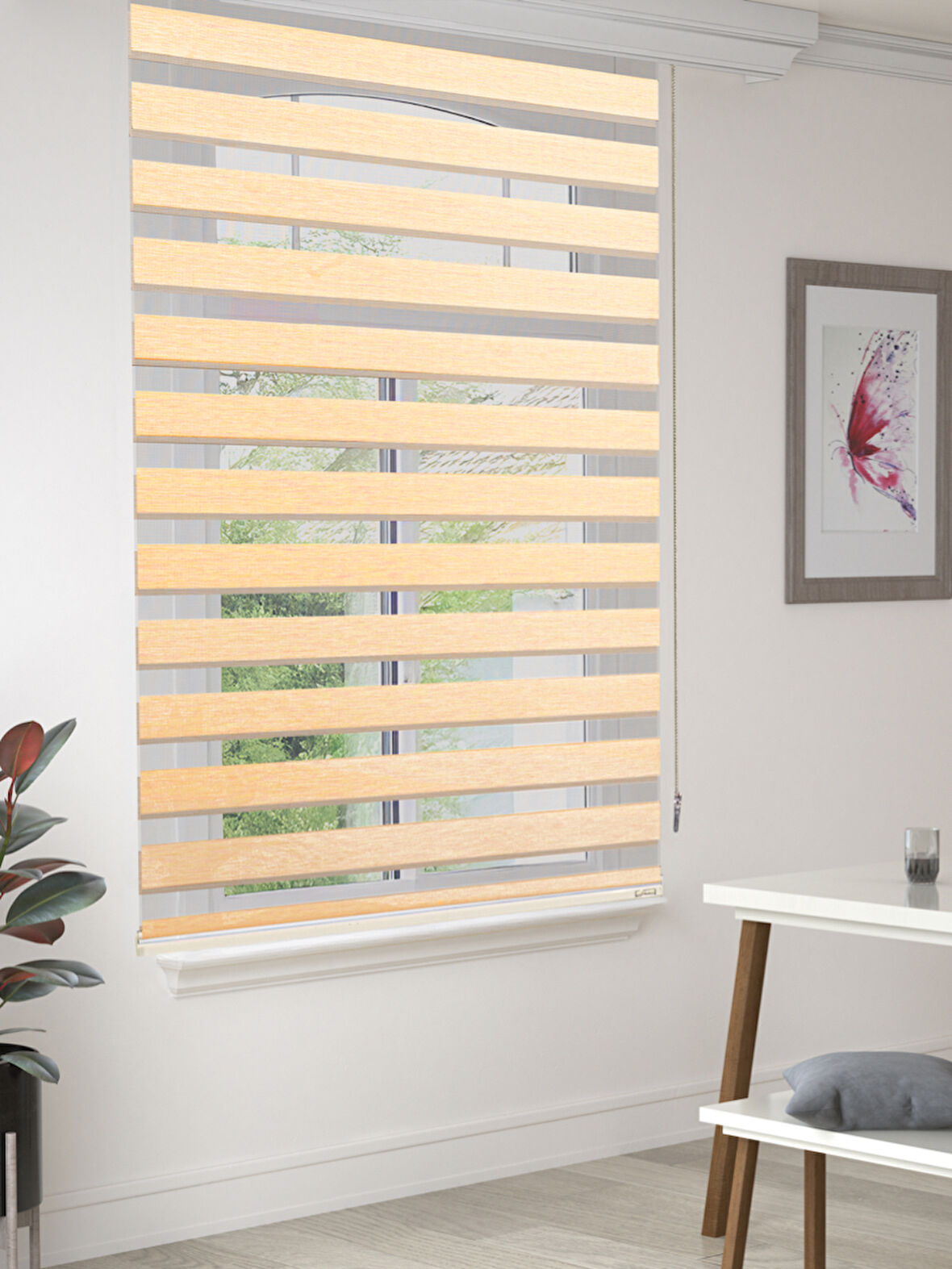 FAVOLLİ Fil Dişi Renk Eco Bambu Stor Zebra Perde A+ Kalite , Dayanıklı Alüminyum Kasa