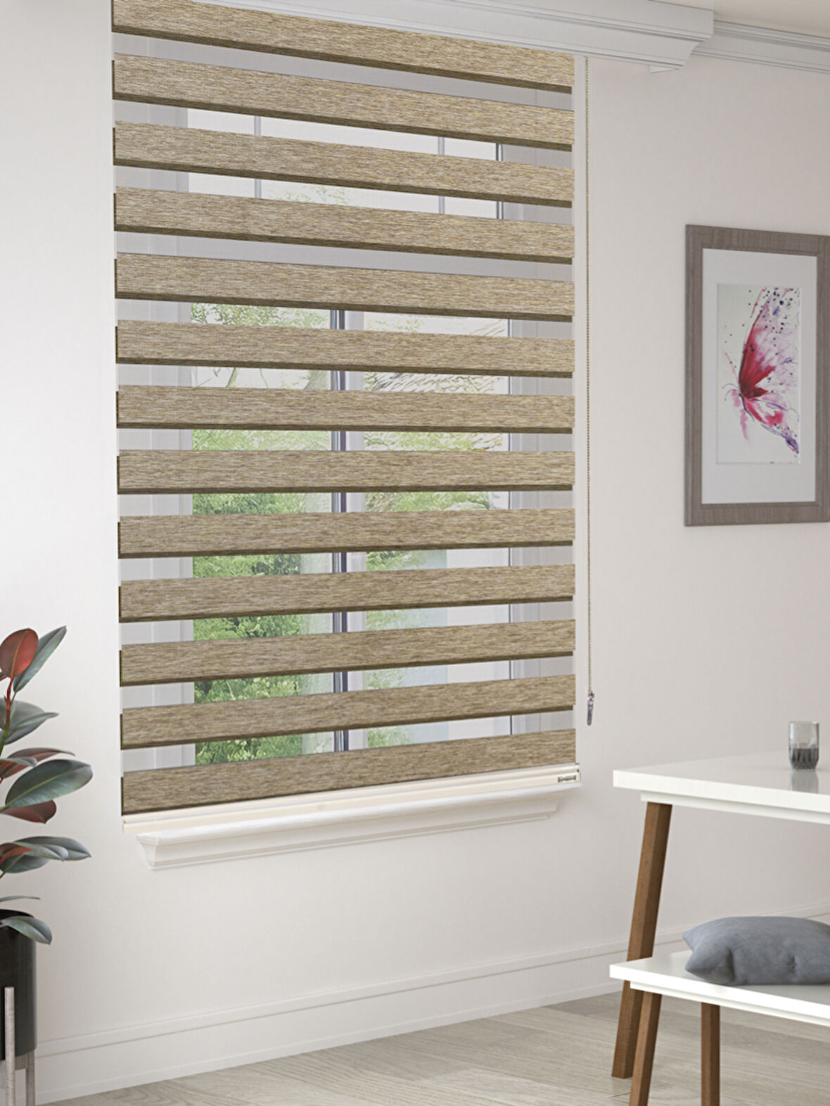FAVOLLİ Vizon Renk Eco Bambu Stor Zebra Perde A+ Kalite , Dayanıklı Alüminyum Kasa