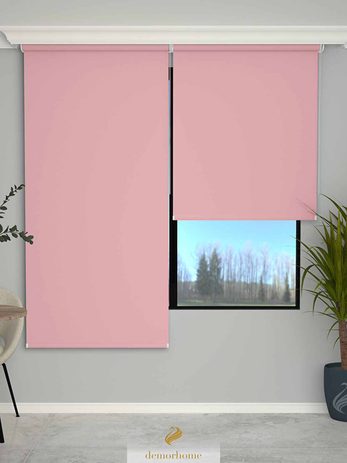 Demor Home Yüksek Kalite Alüminyum Malzeme, Açık Pembe Renk Stor, Mekanize, Stor Perde