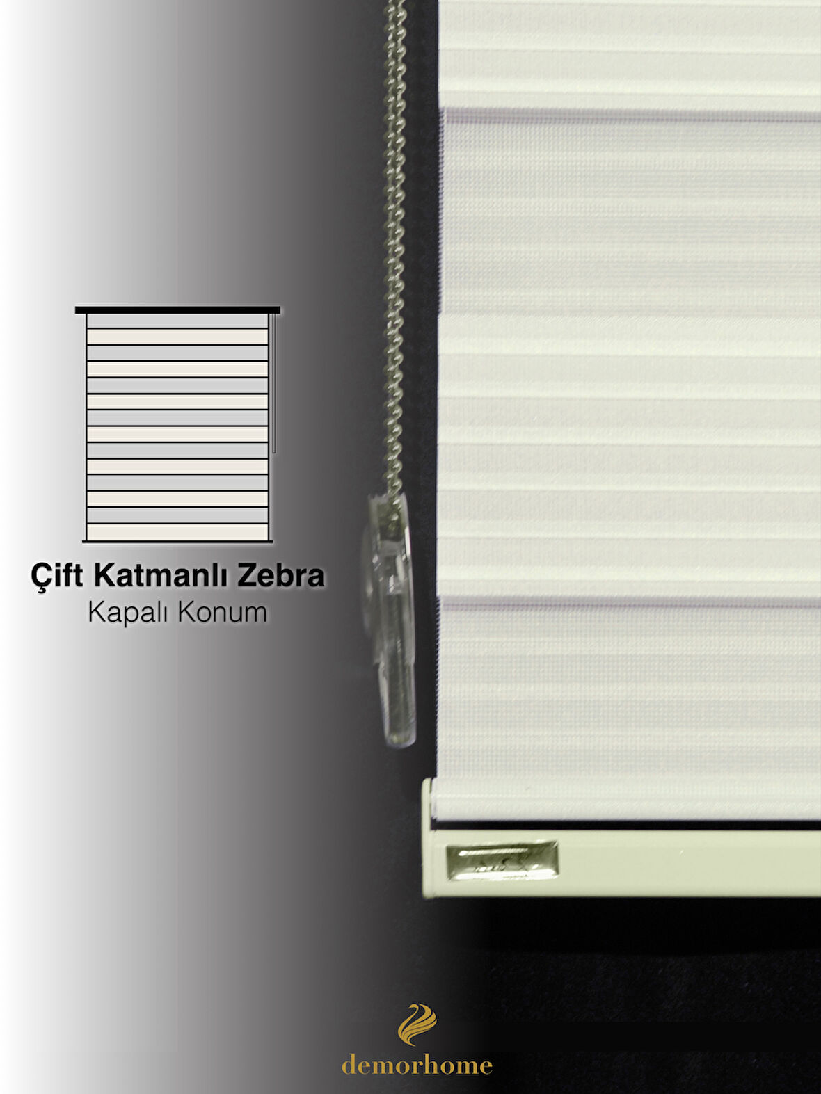 Demor Home Geniş Pliseli Ekru Zebra Stor Güneşlik Perde Metal Kasa