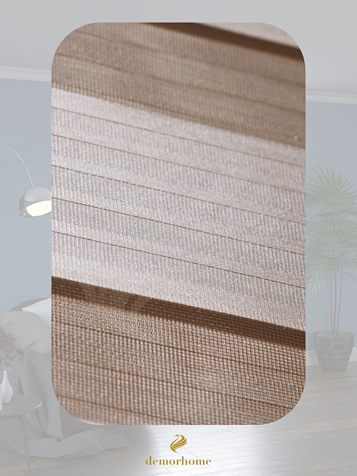 Demor Home Geniş Pliseli Latte Rengi Zebra Stor Güneşlik Perde Metal Kasa