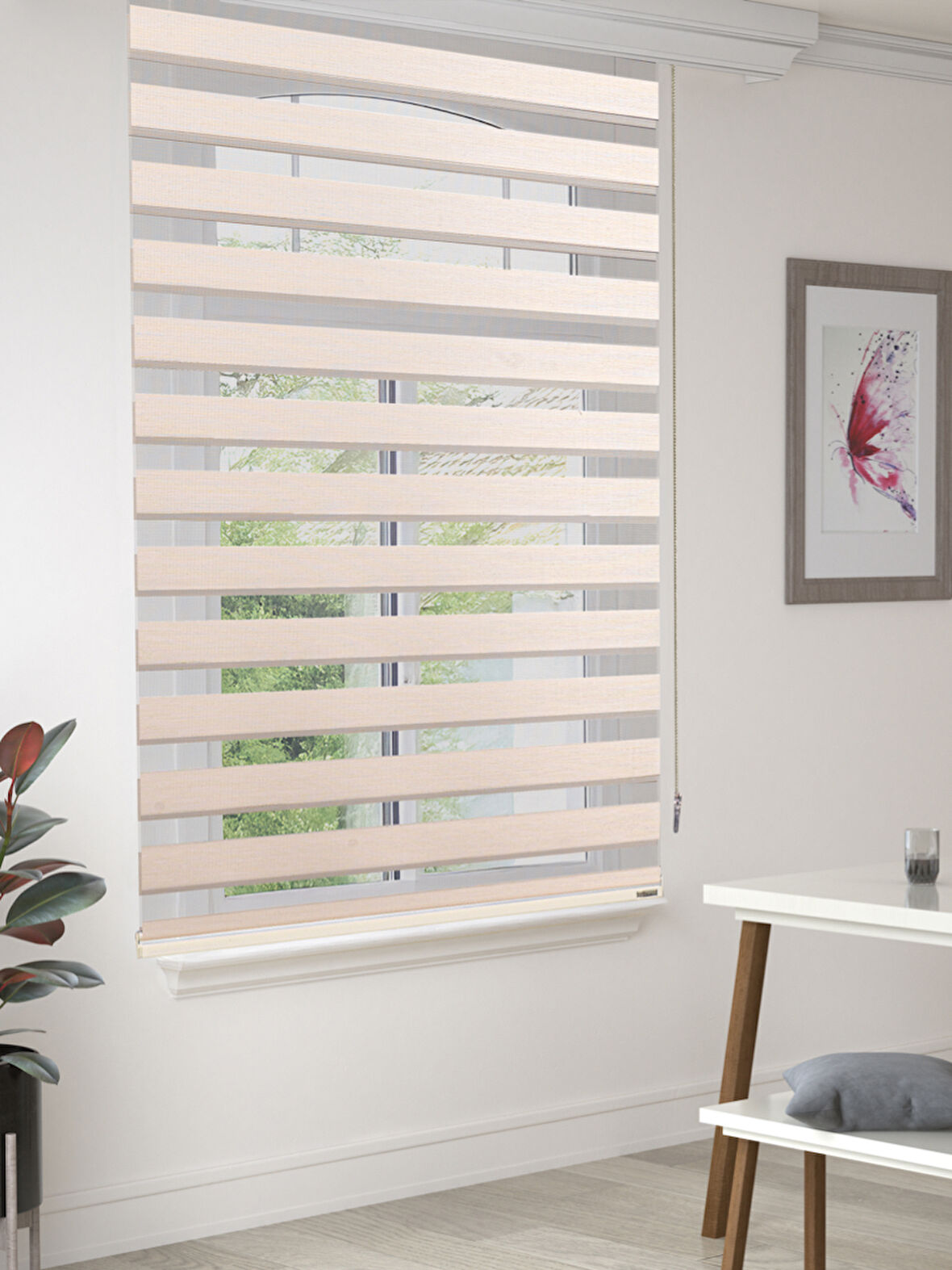 FAVOLLİ Krem Renk Eco Bambu Stor Zebra Perde A+ Kalite , Dayanıklı Alüminyum Kasa