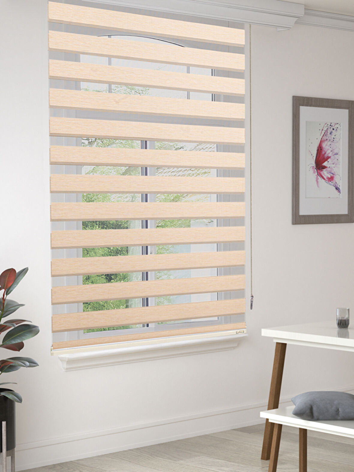 FAVOLLİ KUM BEJİ Renk Eco Bambu Stor Zebra Perde A+ Kalite , Dayanıklı Alüminyum Kasa