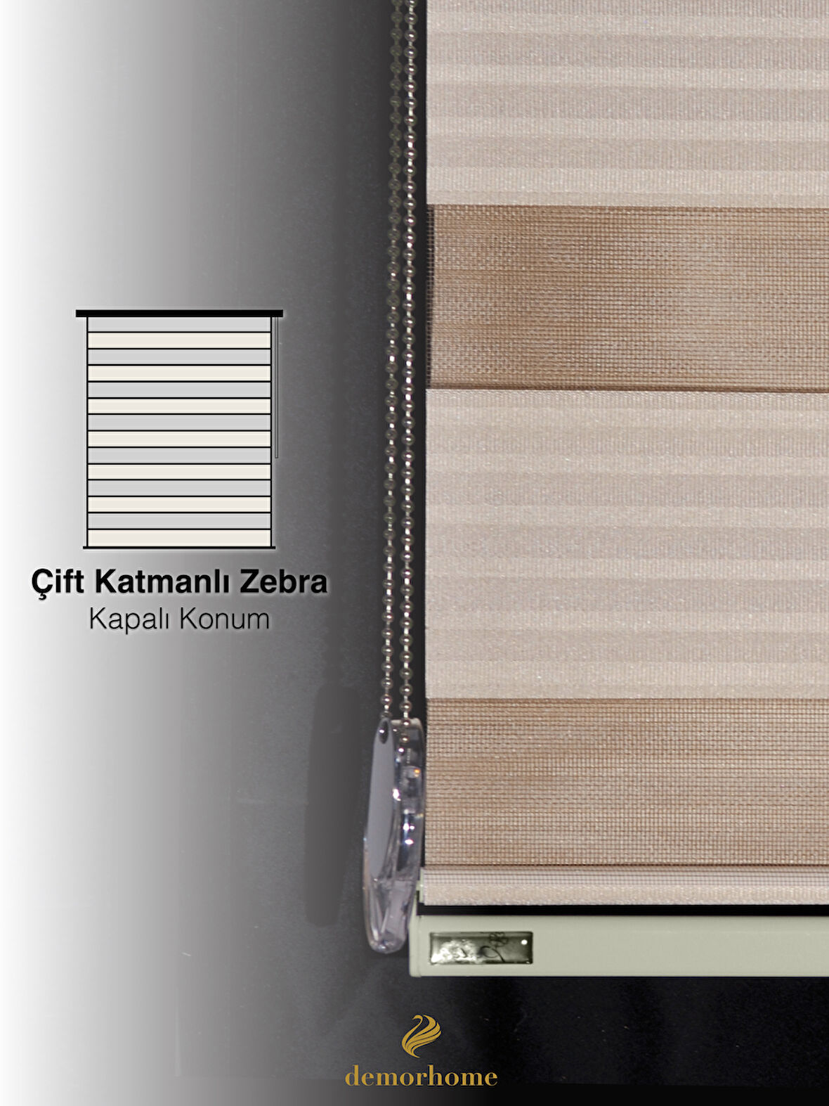 Demor Home Geniş Pliseli Latte Rengi Zebra Stor Güneşlik Perde Metal Kasa