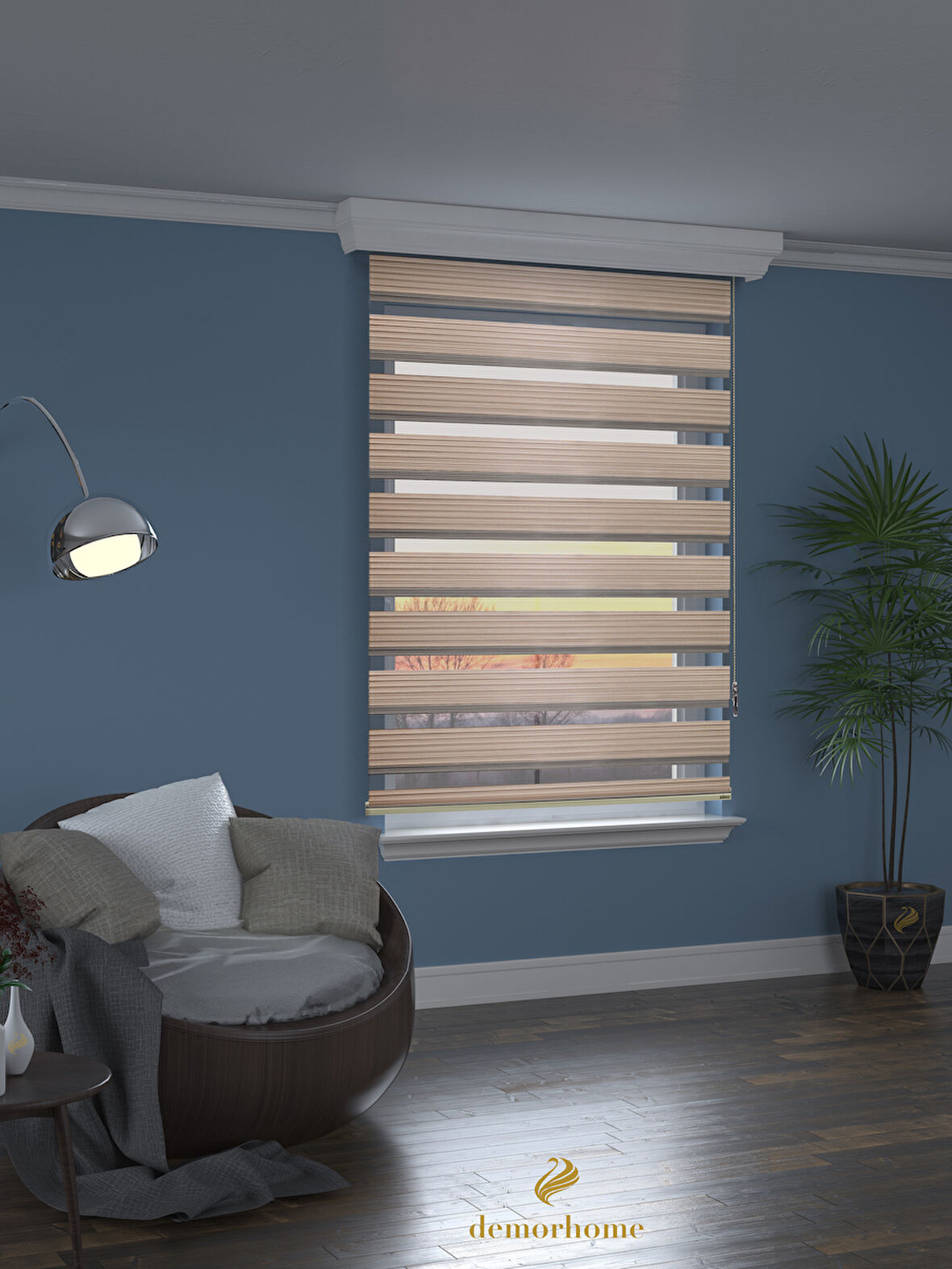 Demor Home Geniş Pliseli Latte Rengi Zebra Stor Güneşlik Perde Metal Kasa