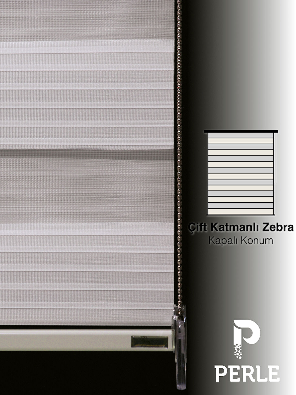 Perle Pliseli Ekru Renk Zebra Perde Yüksek Kalite Alüminyum Kasa