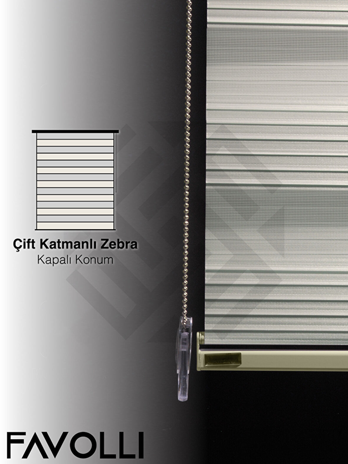 Favolli Geniş Pliseli Ekru Renk Zebra Perde Premium Dayanıklı Alüminyum Kasa
