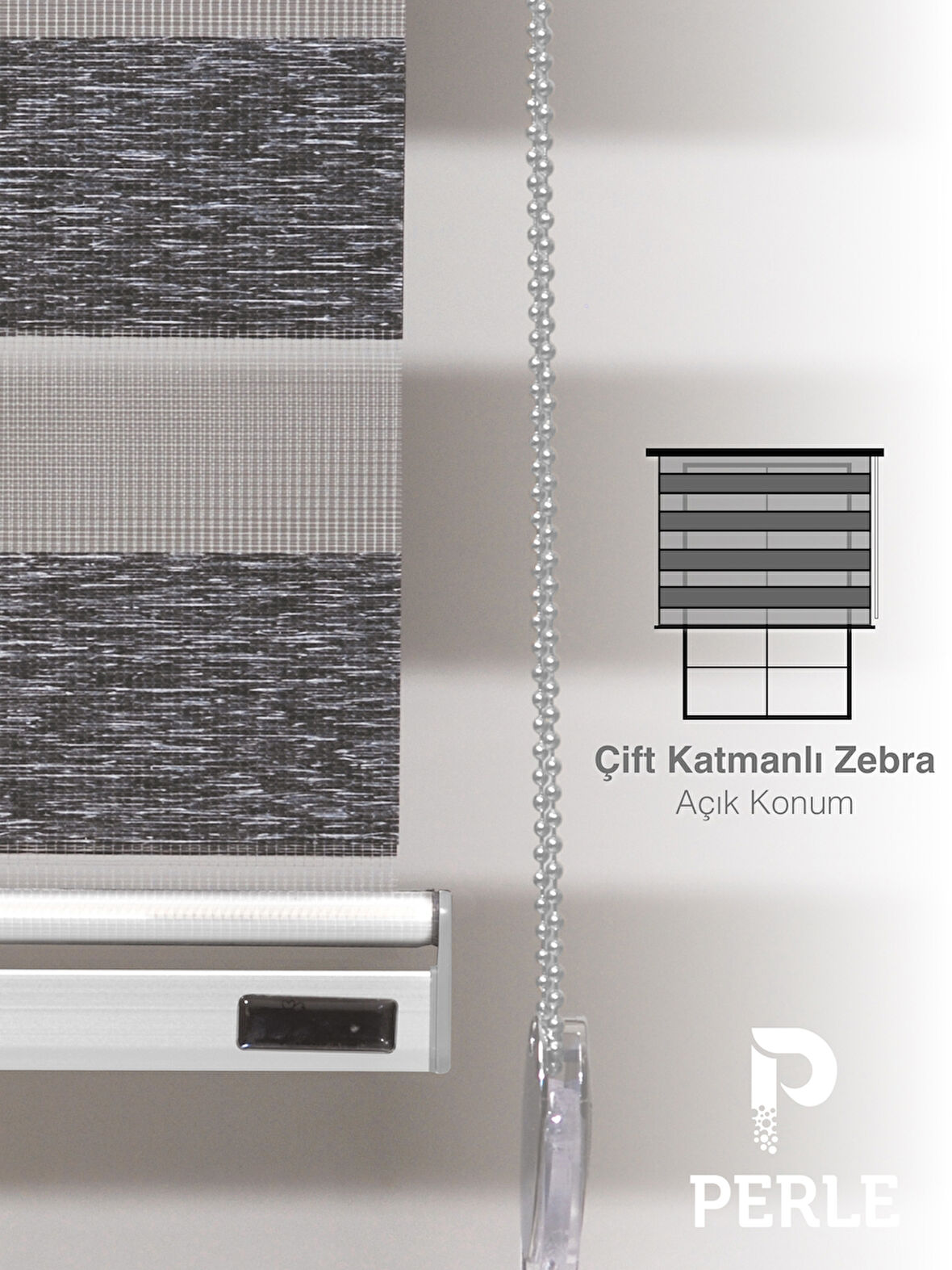 Perle Koyu Gri Renk Bambu Stor Zebra Perde Yüksek Kalite Alüminyum Kasa