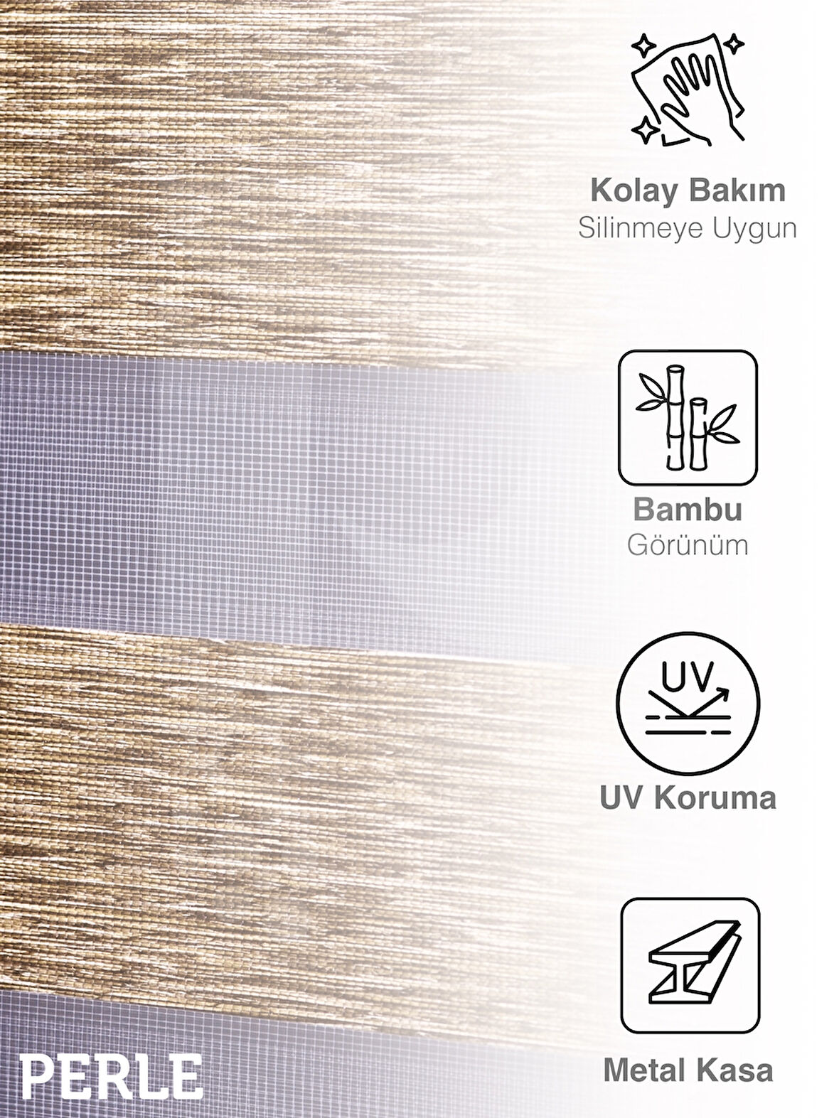 Perle Kırçıllı Kahve Renk Bambu Stor Zebra Perde Yüksek Kalite Alüminyum Kasa