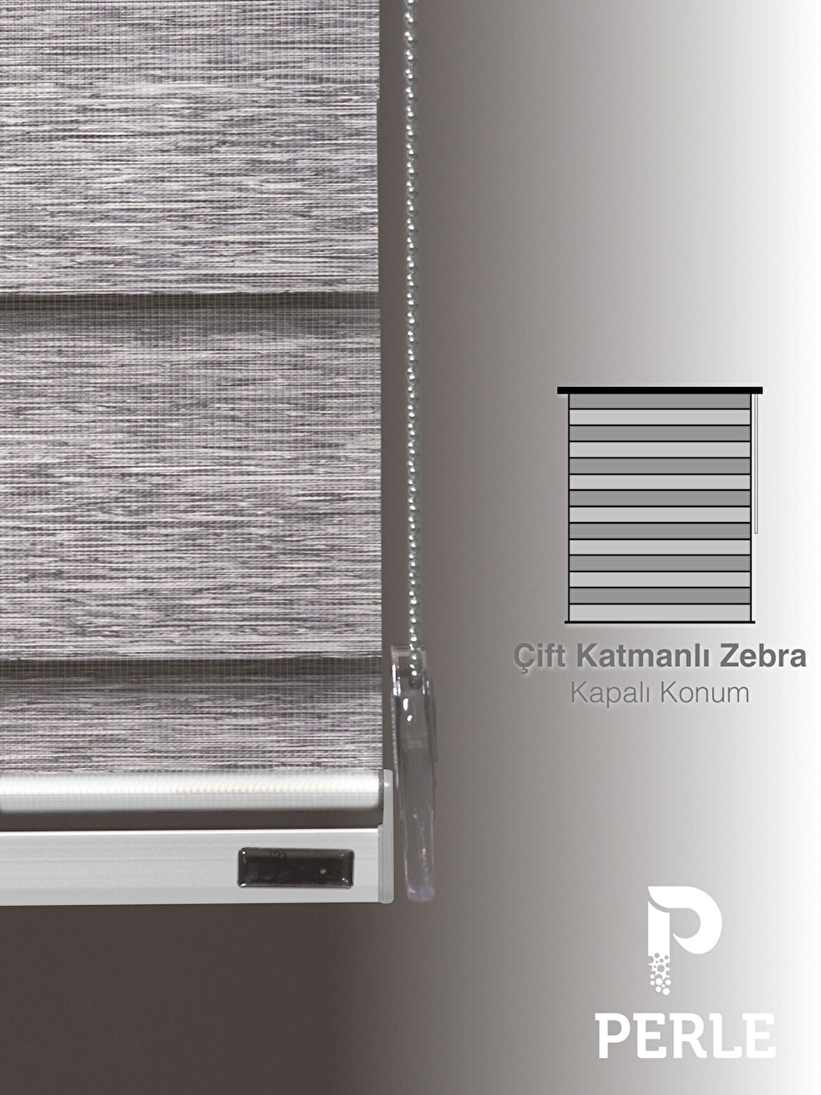 Perle Açık Gri Renk Bambu Stor Zebra Perde Yüksek Kalite Alüminyum Kasa