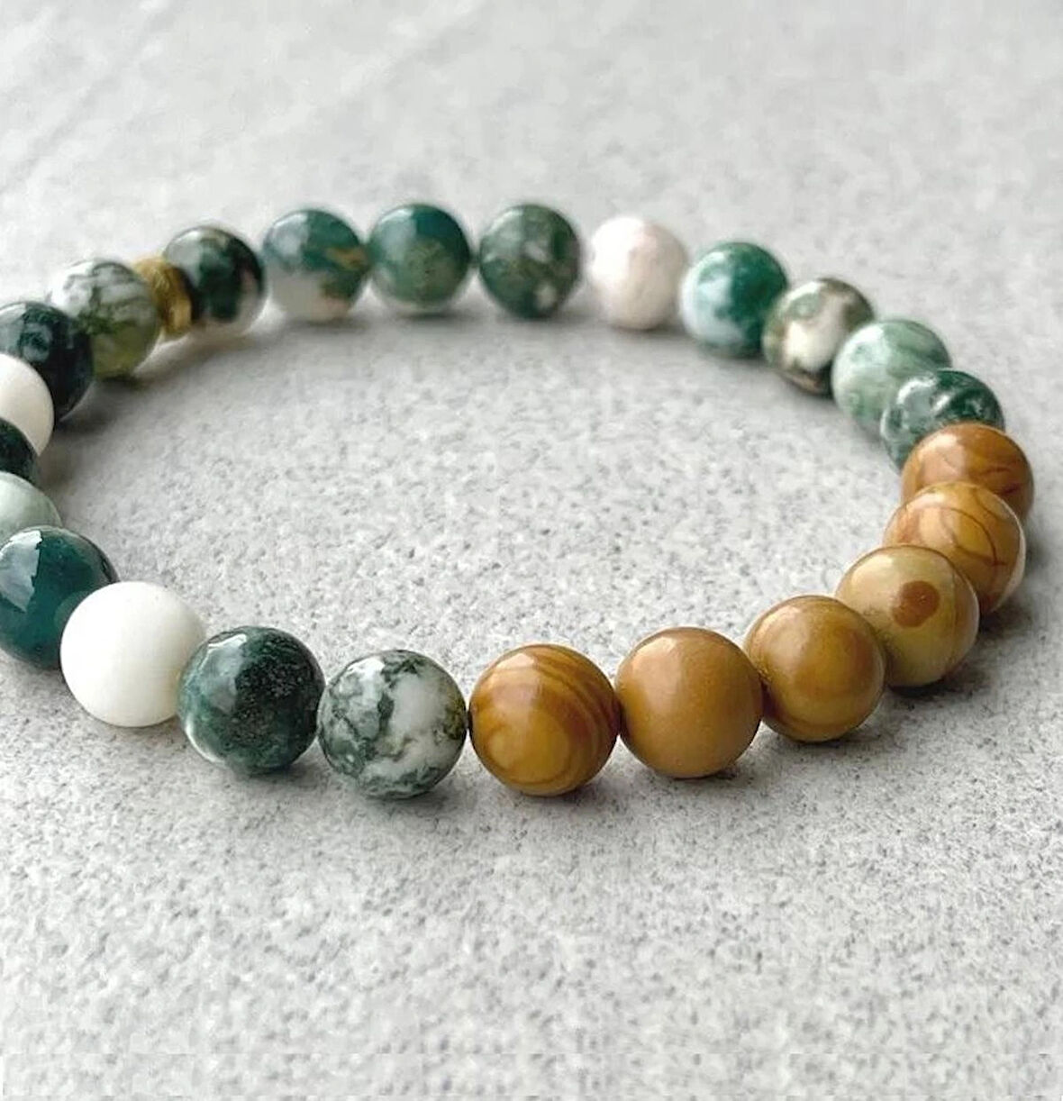 Alnis Atelier Ardıç Ağacı ve Yosunlu Akik Doğal Taş Bileklik