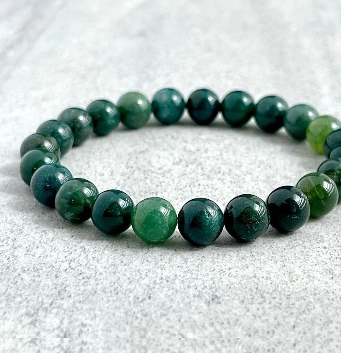 Alnis Atelier Yosunlu Akik Parlak Doğal Taş Bileklik