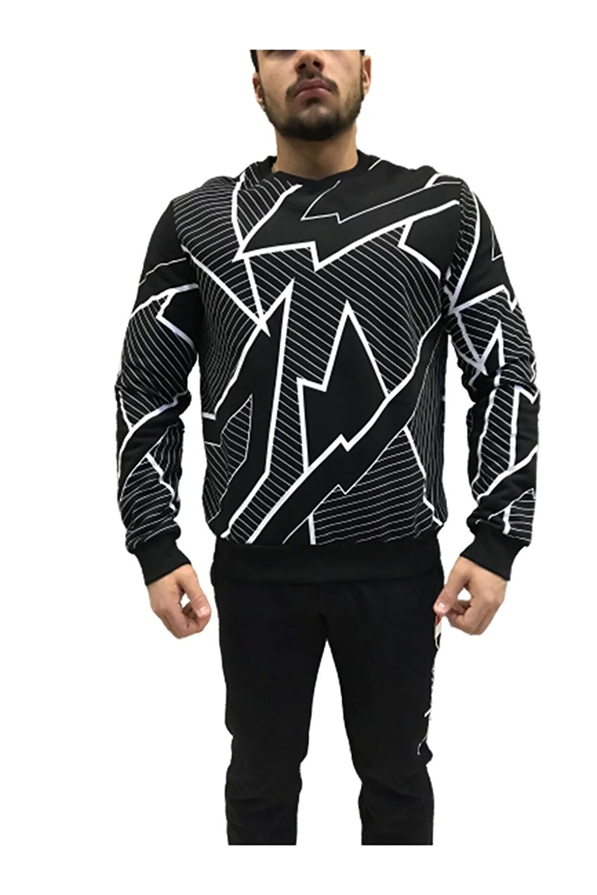 Erkek Siyah Baskılı Sweatshirt