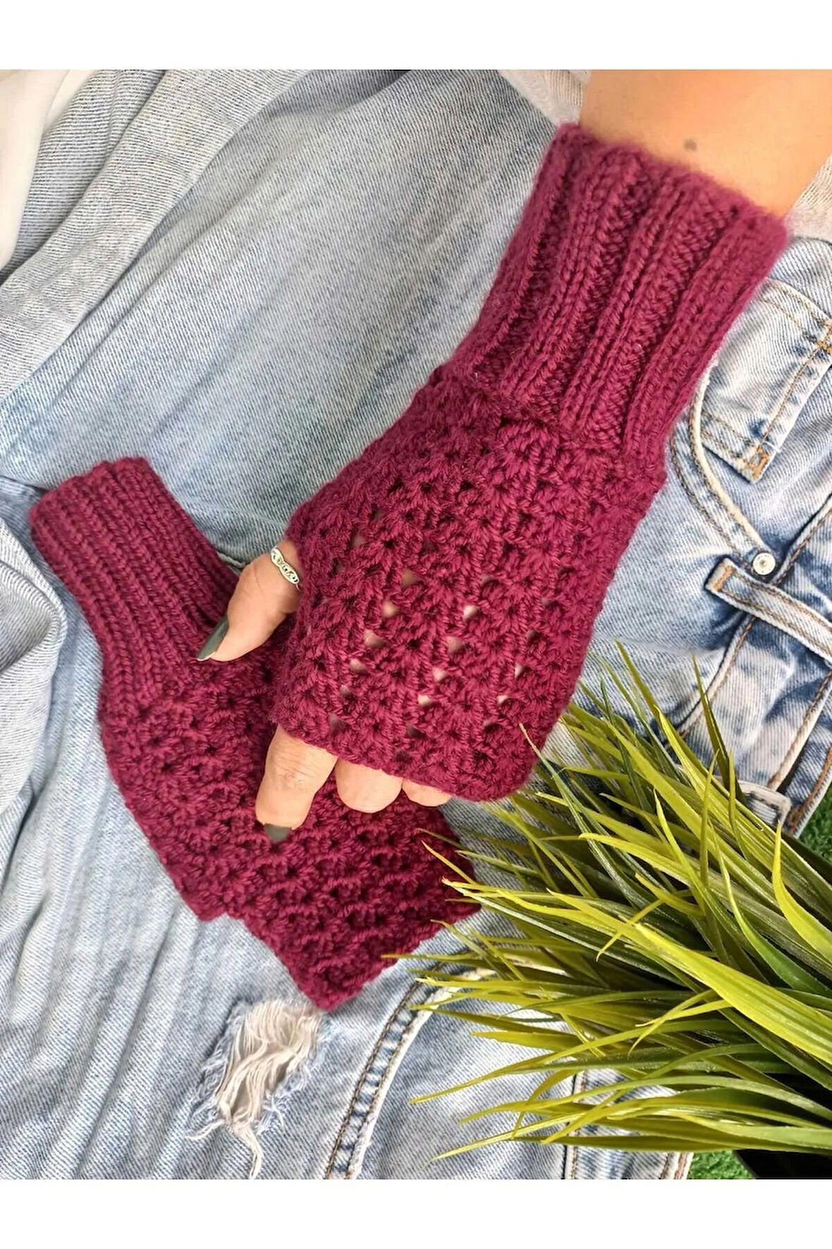 Trendy Bordo Parmaksız Eldiven