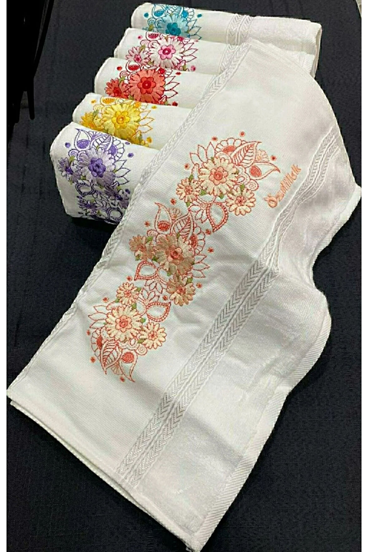 Özdilek 6 ADET Nakışlı 50X90 cm Çeyizlik El Yüz Havlusu