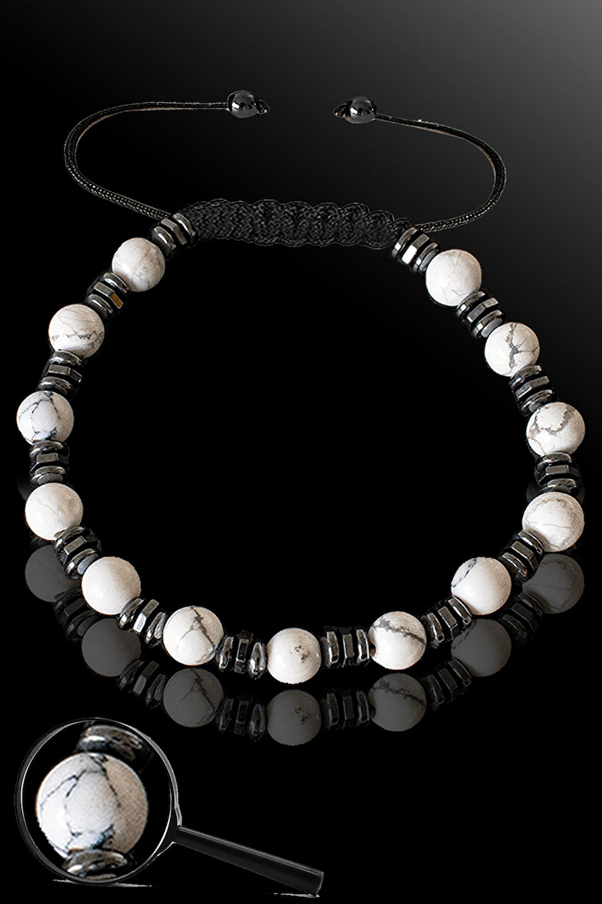 Sertifikalı Silver Hematitli 6 Mm Doğal Havlit Taşı Bileklik - Ayarlamalı