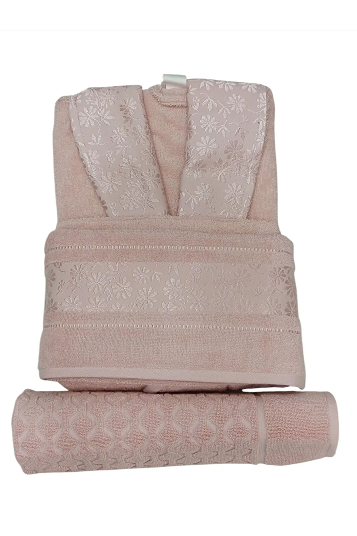 Özdilek 3'lü Bornoz Seti ( Bornoz + Baş Havlusu + Ayak Havlusu ) Pembe