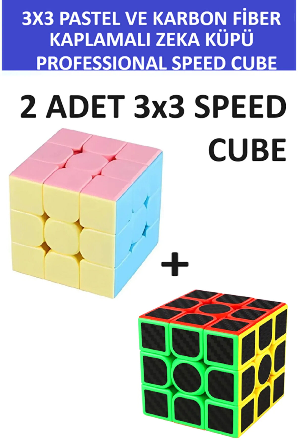 2 Adet 3x3 Zeka Sabır Küpü Karbon Fiber ve Pastel Renkli Profesyonel Speed Cube