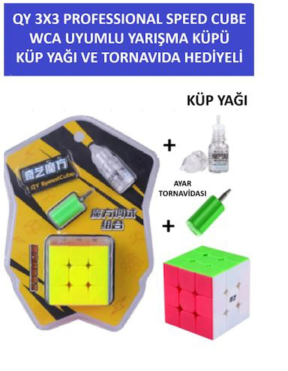 QY 3X3 PROFESYONEL SPEED CUBE -RUBIK 3X3 ZEKA SABIR KÜPÜ- KÜP YAĞI VE TORNAVIDA HEDIYELI