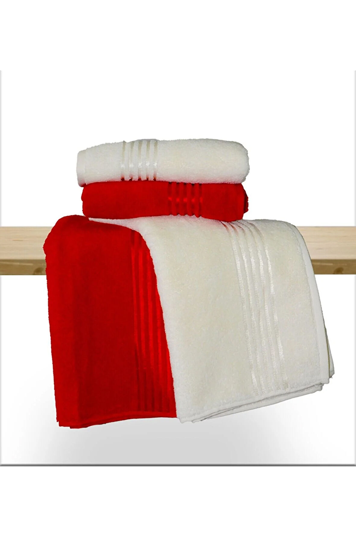 ( 4 Adet ) El Yüz Havlusu 50x90 Cm %100 Pamuk Yumuşak Havlu Kırmızı Krem