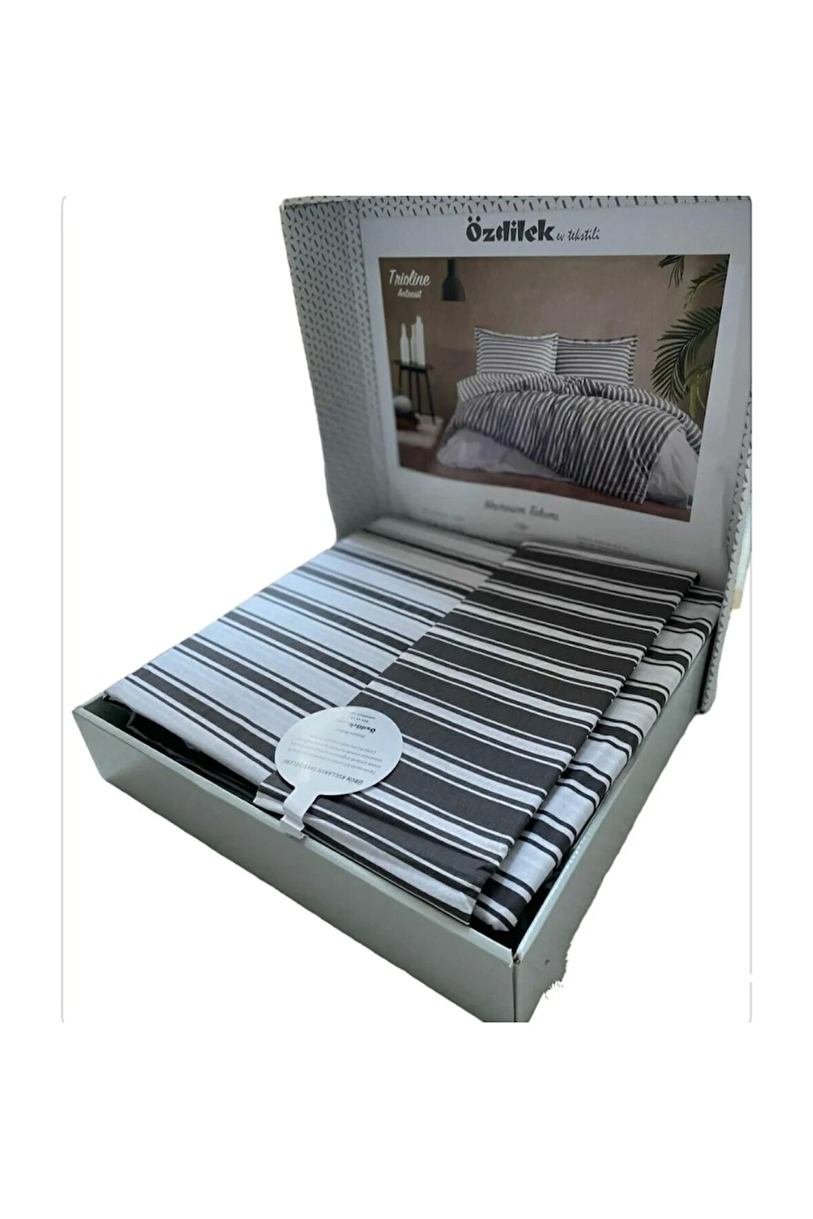 Çift Kişilik Çarşafı Lastikli Nevresim Takımı Antrasit