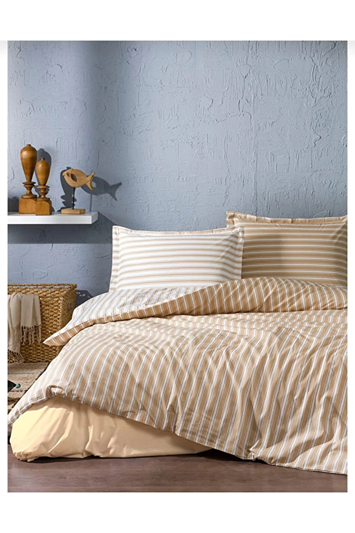 Çift Kişilik ( Çarşafı LASTİKLİ ) Nevresim Takımı Trioline Kahve