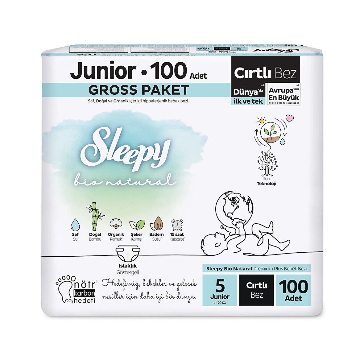 Sleepy Bio Natural Bebek Bezi Gross Paket 5 Beden 11-18 Kg 100 Adet