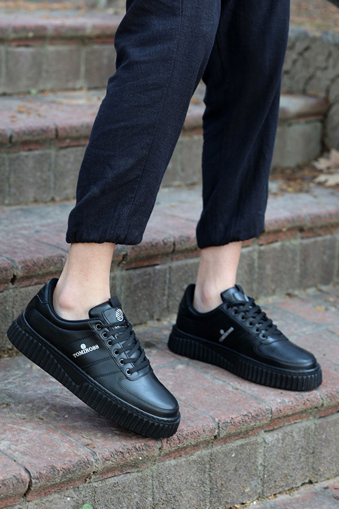 Zeno Siyah Siyah Garantili Dikişli Kalın Taban Bağcıklı Erkek Ortopedik Günlük Sneaker Spor Ayakkabı