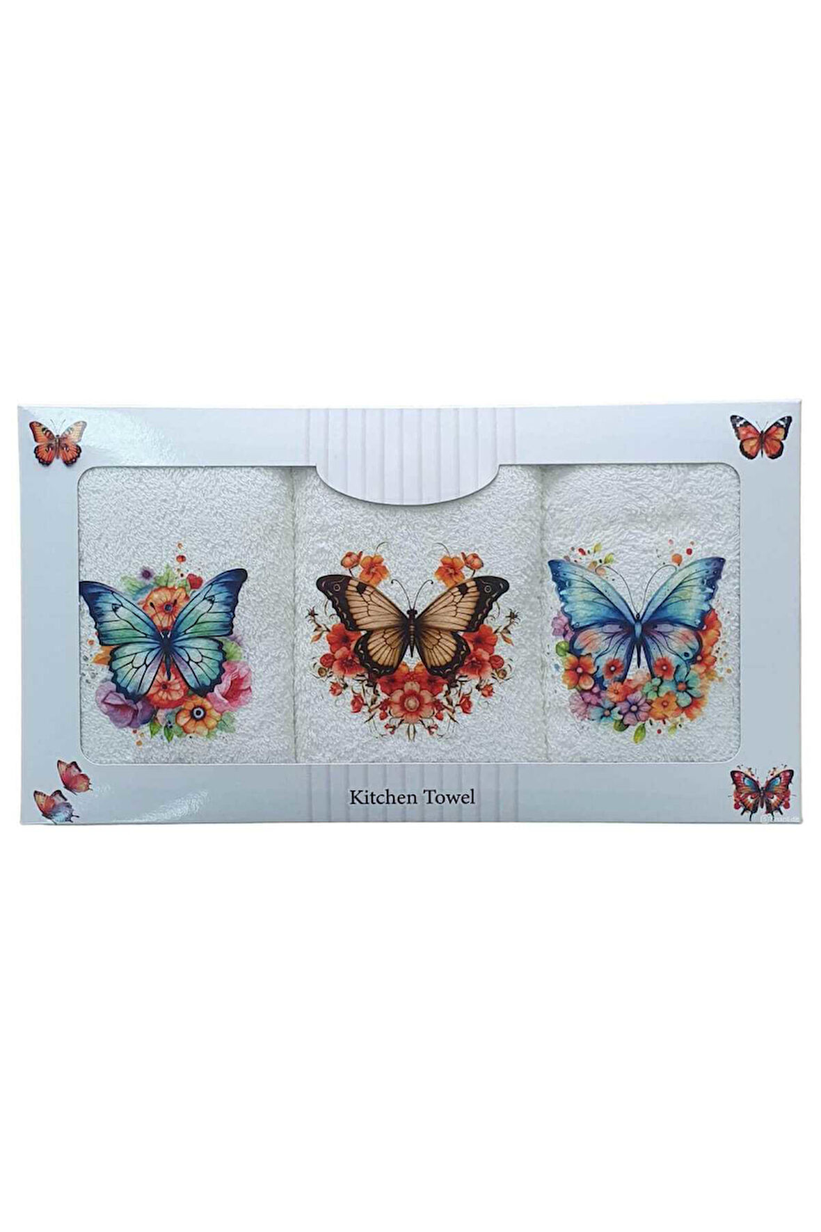 3 lü Kelebek Desen Baskılı Mutfak Havlusu 30 X 50 Cm K-5