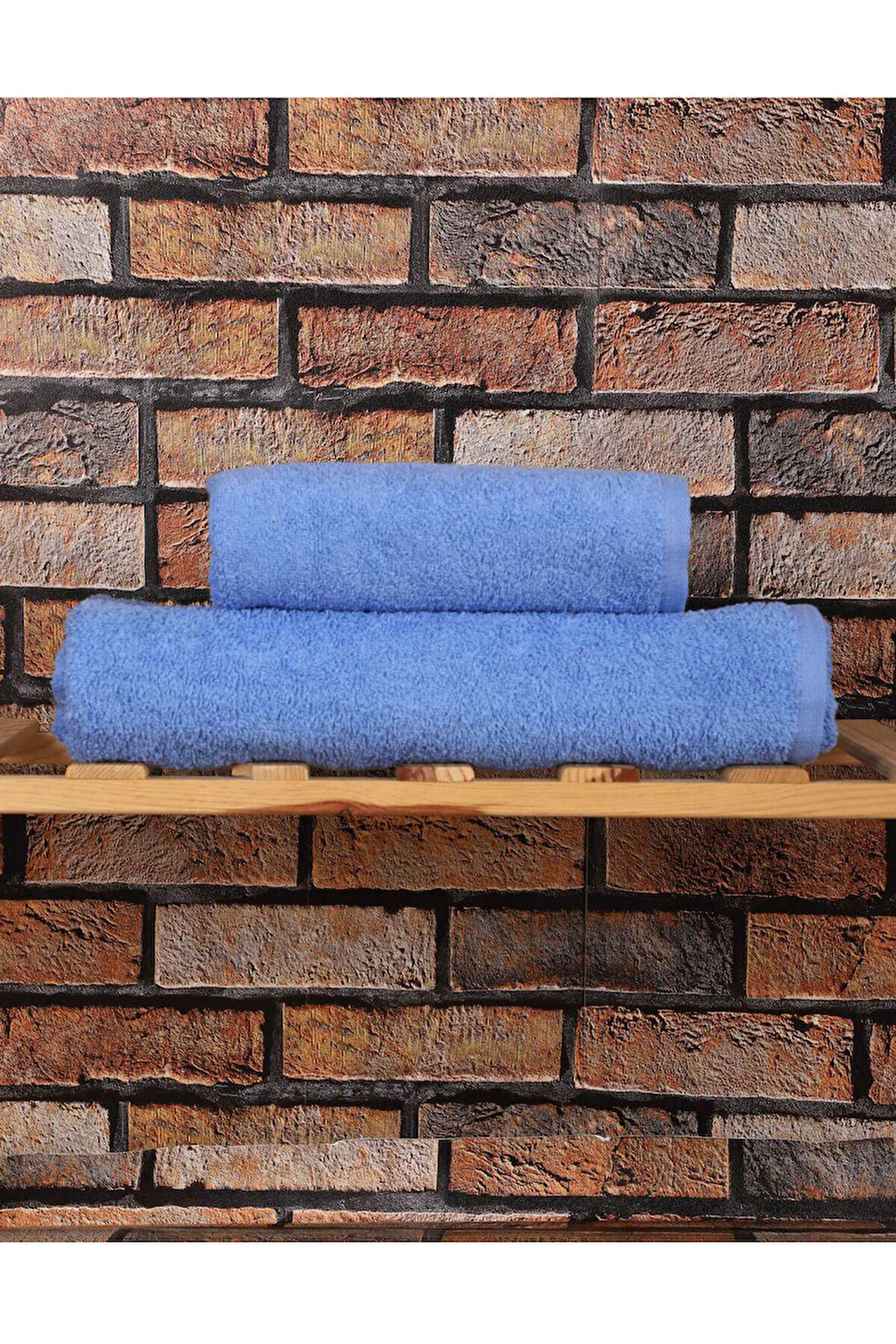 2 Parça &amp;#37;100 Pamuklu Soft Lüx Banyo Havlu Seti Mavi