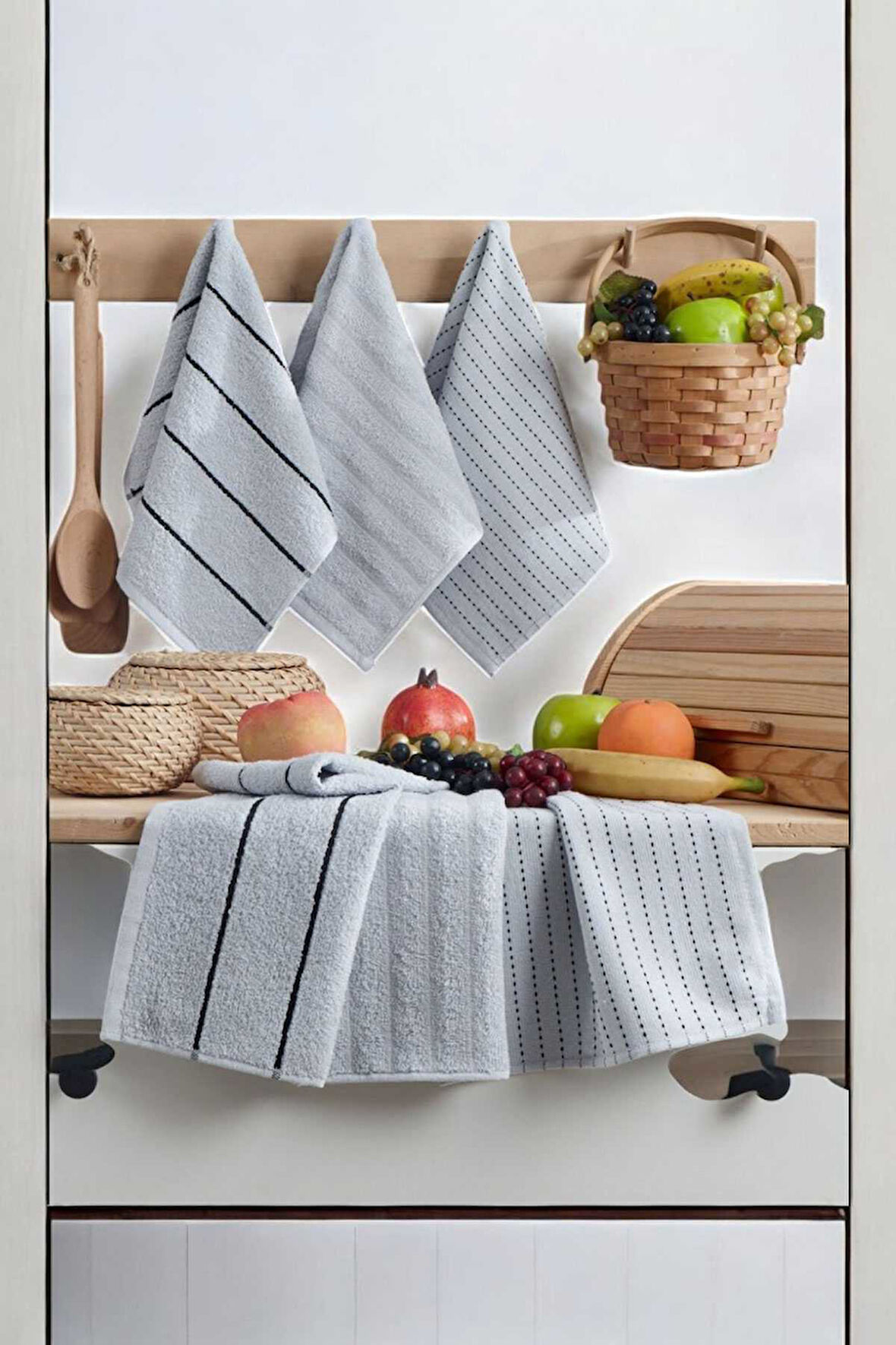 6 lı Luna Naturel Mutfak Havlu Seti &amp;#37;100 Pamuklu 30X50 Cm Açık Gri