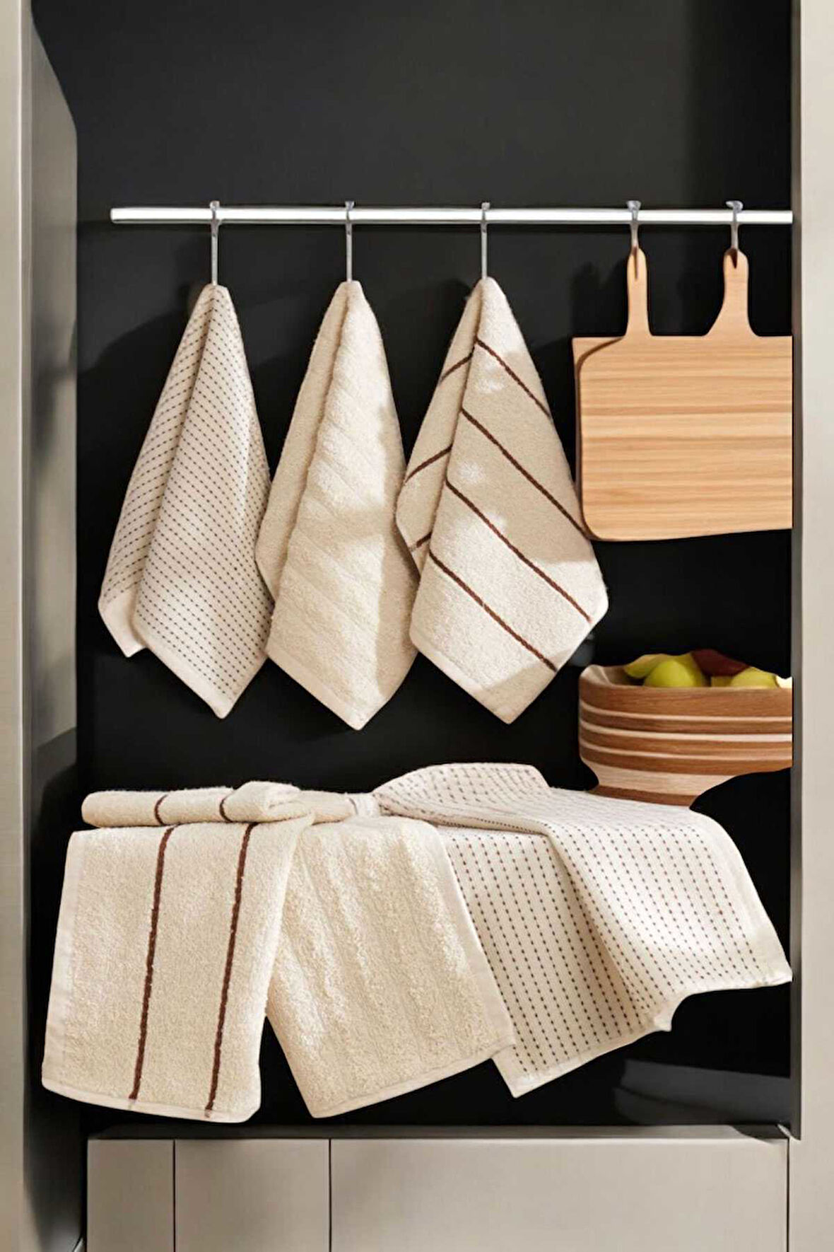 6 lı Luna Naturel Mutfak Havlu Seti &amp;#37;100 Pamuklu 30X50 Cm Bej