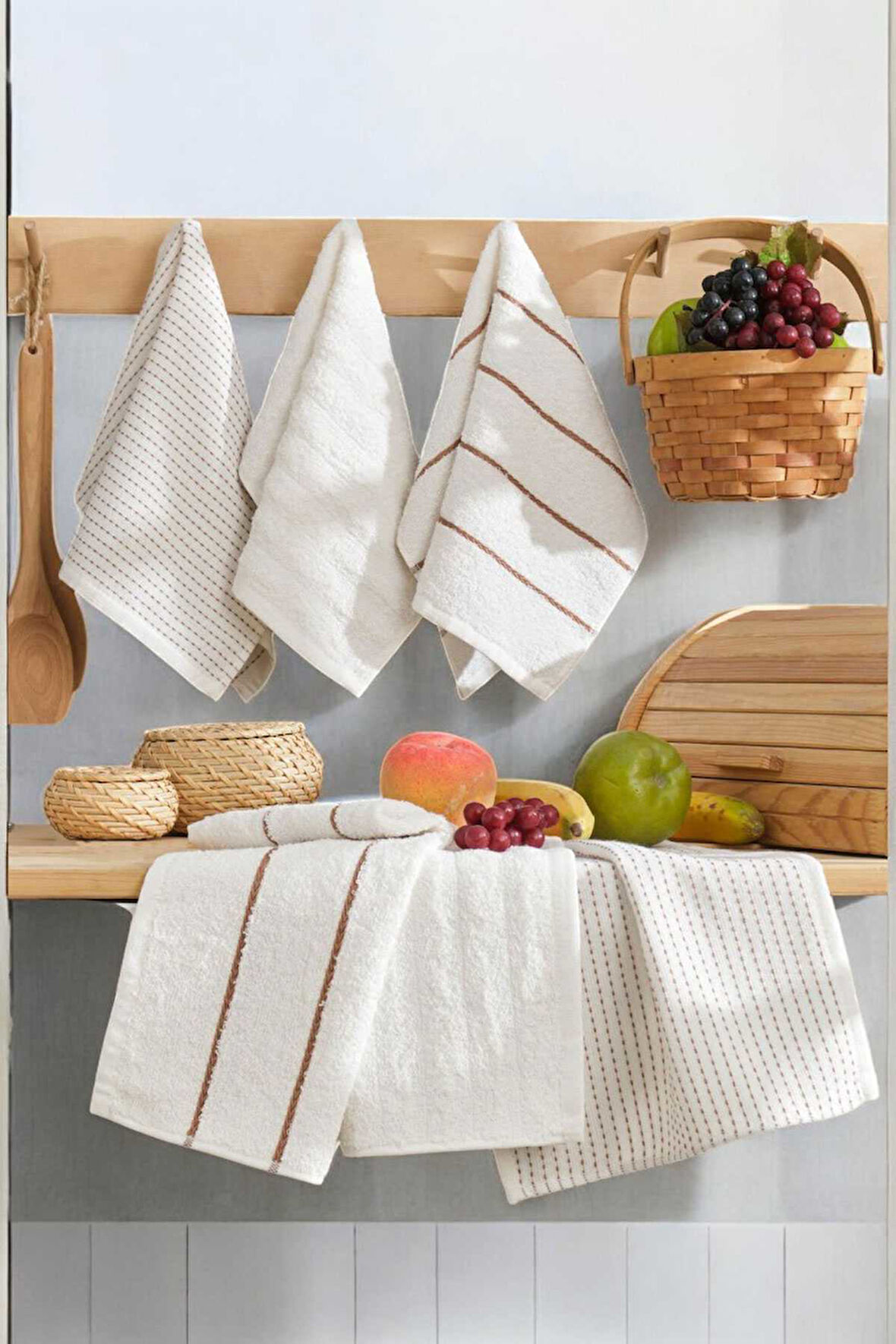6 lı Luna Naturel Mutfak Havlu Seti &amp;#37;100 Pamuklu 30X50 Cm Krem