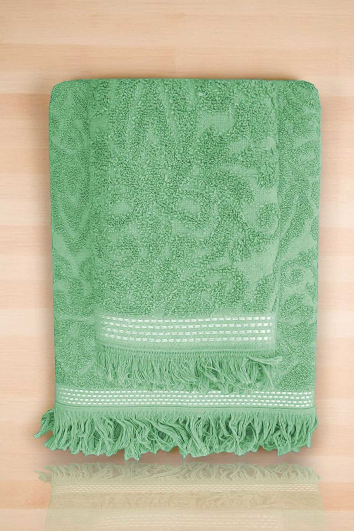 2 Parça Jakarlı Banyo Havlu Takımı &amp;#37;100 Pamuklu 90x150 Cm Arden Yeşil