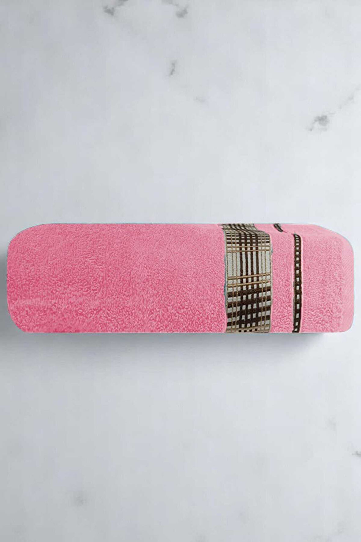 Ekose Desenli &amp;#37; 100 Pamuk Banyo Havlusu 70x140 Cm Pembe
