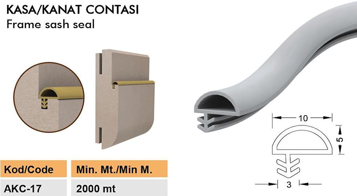 Contacall Ahşap Kapı Kasa Fitili Ahşap Amerikan Kapı Kasa Fitili  25 Metre Krem Renk Yandan Tırnaklı 10 mm Genişlik D Fitil 