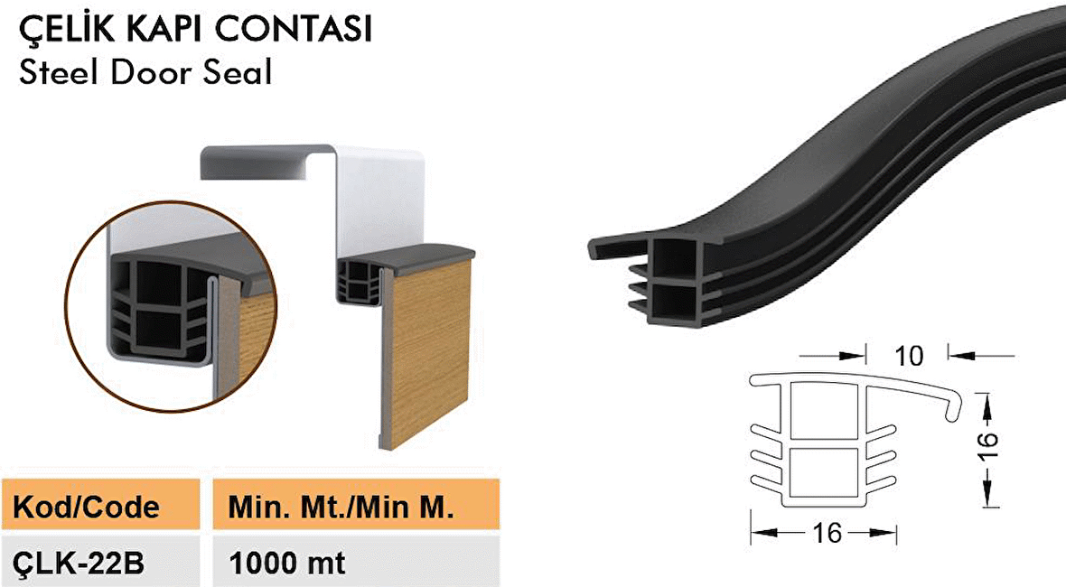 Çelik Kapı Kasa Fitili Contası Çelik Kapı Contası 6 Metre Siyah